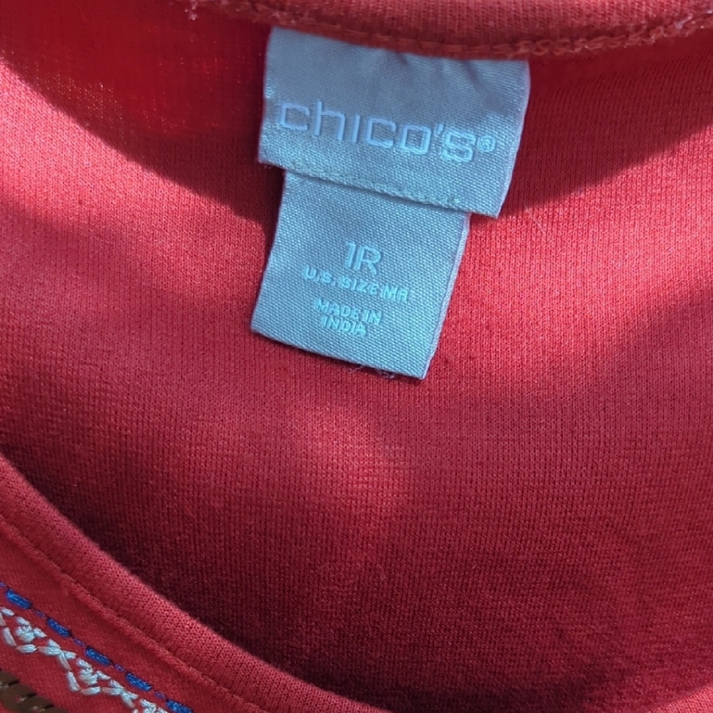 Chico's Rust Red Embroidered Long-Sleeve Tee - Picture 2 of 4